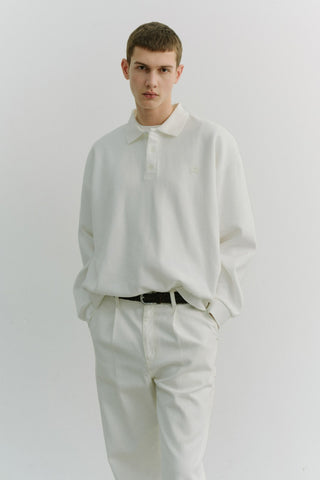UNISEX LEATHER LOGO COLLARED T-SHIRT WHITE