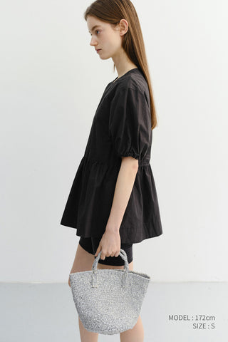 RIBBONED BACK SLIT BLOUSE BLACK