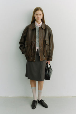 UNISEX OVERSIZED VINTAGE LEATHER BLOUSON BRUSHED BROWN