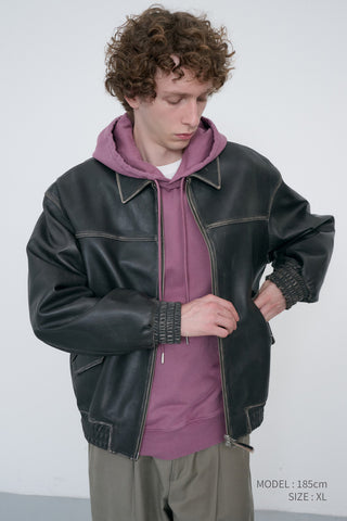 UNISEX REFINED LEATHER BLOUSON BRUSHED BLACK