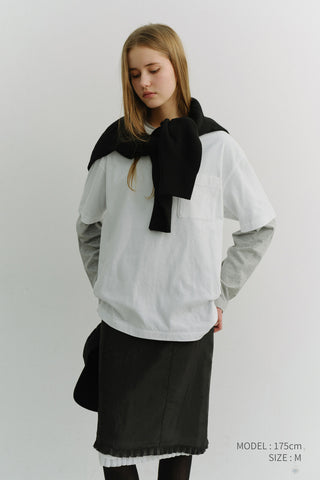 UNISEX LAYERED SET-UP T-SHIRT OFF WHITE MELANGE GREY