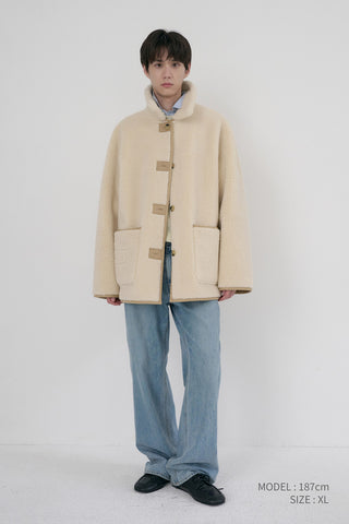 UNISEX REVERSIBLE SOFT SHEARLING HALF JACKET SOFT BEIGE