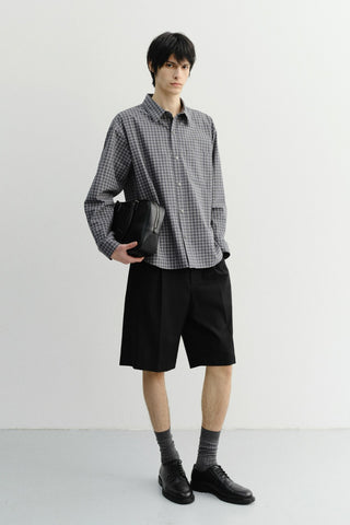 UNISEX CROPPED CHECKED SHIRT NAVY CHECK