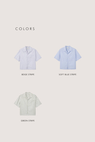 CROPPED OPEN COLLARED STRIPED SHIRT BEIGE STRIPE
