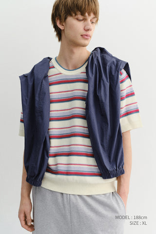 UNISEX STRIPED CREWNECK KNIT CREAM RED