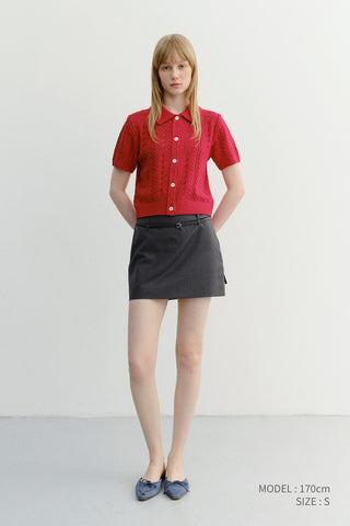 COLLARED HALF SLEEVE CARDIGAN RED
