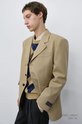 UNISEX REFINED MASCULINE WOOL BLAZER CARAMEL BEIGE