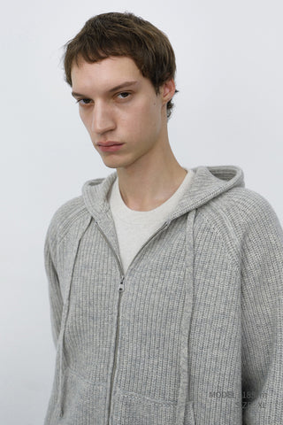 UNISEX HOODED KNIT CARDIGAN LIGHT MELANGE GREY