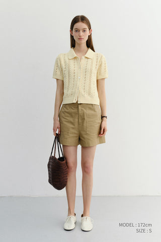 COLLARED HALF SLEEVE CARDIGAN BUTTER