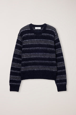 UNISEX STRIPED HAIRY SWEATER NAVY GREY