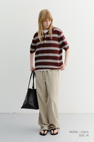 UNISEX MULTI STRIPED POLO KNIT BURGUNDY SKY BLUE