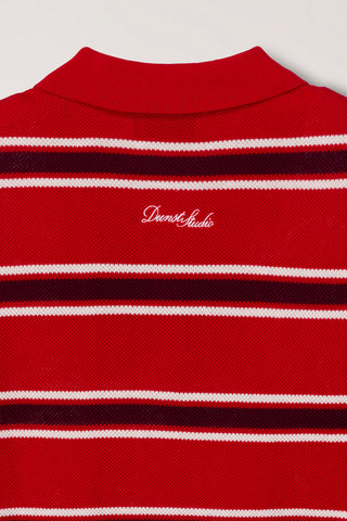 UNISEX MULTI STRIPED POLO KNIT RED BURGUNDY