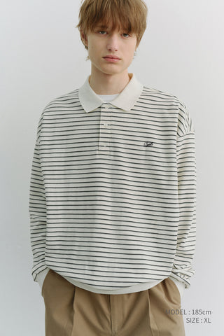 UNISEX STRIPED LOGO COLLARED T-SHIRT IVORY STRIPE