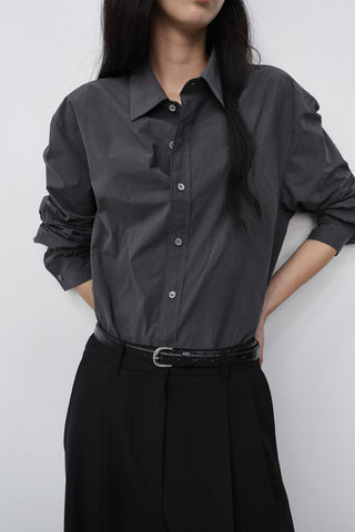 D-BUCKLE SLIM LEATHER BELT BLACK