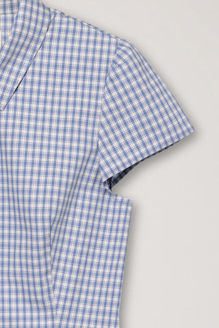 VINTAGE CAP SLEEVE SLIM SHIRT SOFT BLUE CHECK