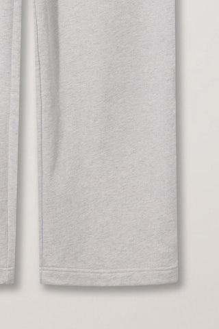 UNISEX LEATHER LOGO WIDE SWEAT PANTS OATMEAL MELANGE