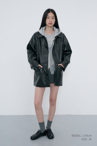 UNISEX LILY ALTER-LEATHER HALF JACKET BLACK