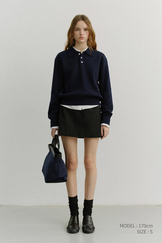 UNISEX CASHMERE COLLARED SWEATER NAVY