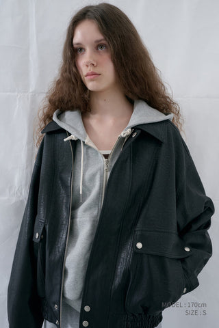 UNISEX ALTER-LEATHER ZIP-UP BLOUSON BLACK