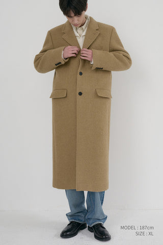 UNISEX 2-WAY 3 BUTTON BOUCLE WOOL COAT CAMEL