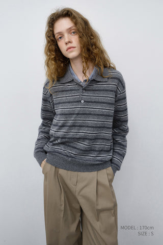 UNISEX COLLARED STRIPED SWEATER GREY