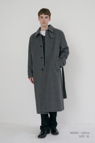 UNISEX BELTED CASHMERE MAC COAT MELANGE GREY