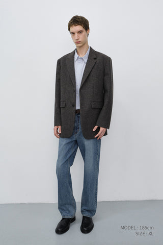 UNISEX CLASSIC 2 BUTTON WOOL BLAZER CHARCOAL BROWN