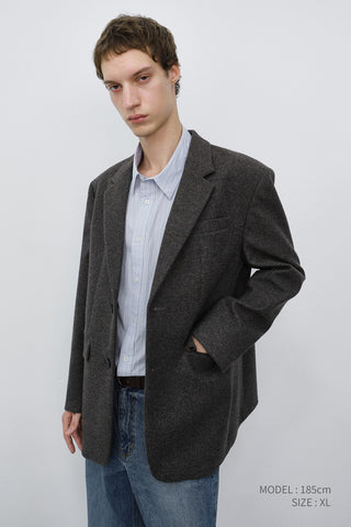 UNISEX CLASSIC 2 BUTTON WOOL BLAZER CHARCOAL BROWN