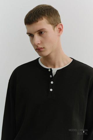 UNISEX HENLEY-NECK T-SHIRT BLACK