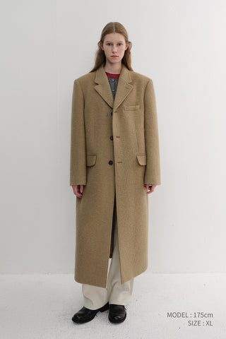 UNISEX 2-WAY 3 BUTTON BOUCLE WOOL COAT CAMEL