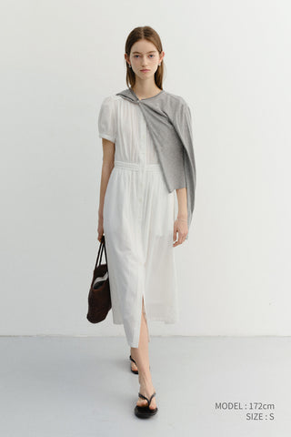 MAXI SHIRRING HALF SLEEVE DRESS IVORY