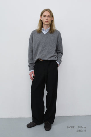 DOUBLE PLEATED WIDE SLACKS BLACK