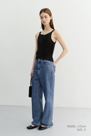 CROCHET BUSTIER KNIT TOP BLACK