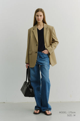 UNISEX 2 BUTTON WOOL BLAZER BEIGE