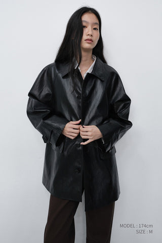 UNISEX LILY ALTER-LEATHER HALF JACKET BLACK
