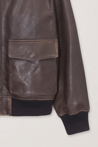 UNISEX DETACHABLE A-2 LEATHER BLOUSON BROWN