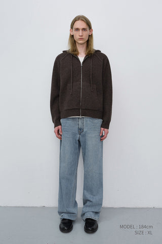 UNISEX HOODED KNIT CARDIGAN BROWN