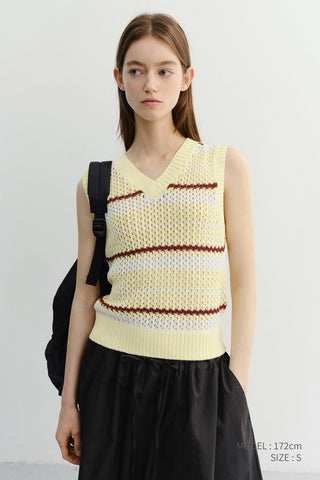 UNISEX CHUNKY STRIPED KNIT VEST BUTTER