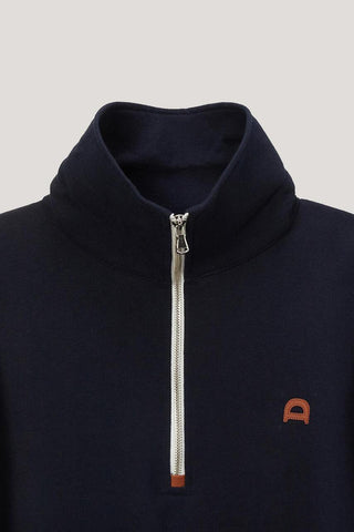 UNISEX LEATHER LOGO HALF ZIP-UP SWEATSHIRT FRENCH NAVY