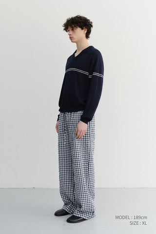 UNISEX V-NECK STRIPED SWEATER NAVY