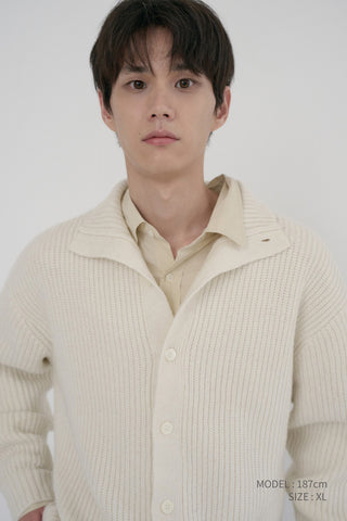 UNISEX HIGH NECK BUTTON CARDIGAN CREAM