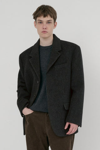 UNISEX 3 BUTTON WOOL BLAZER CHARCOAL GREY