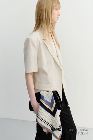 HALF SLEEVE BELTED LINEN JACKET CREAM