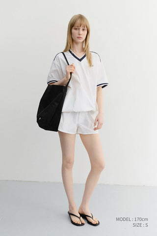 UNISEX V-NECK WOVEN TOP WHITE