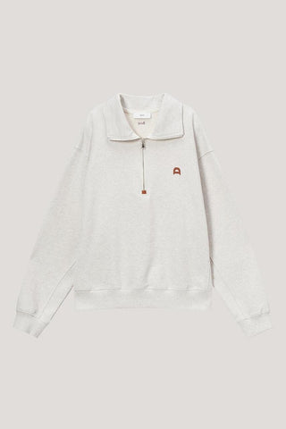 UNISEX LEATHER LOGO HALF ZIP-UP SWEATSHIRT OATMEAL MELANGE