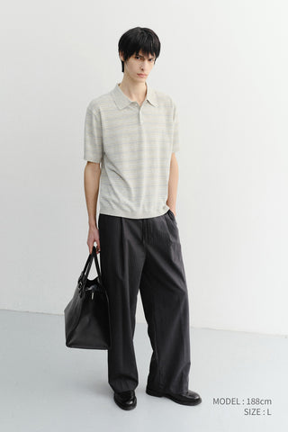 LOUNGE WOOL SLACKS GREY STRIPE