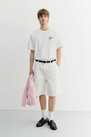 PLEATED BERMUDA DENIM SHORTS CREAM
