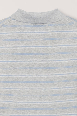 UNISEX STRIPED POLO KNIT GREY SOFT BLUE