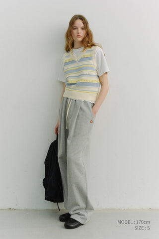 UNISEX LEATHER LOGO WIDE SWEAT PANTS MELANGE GREY