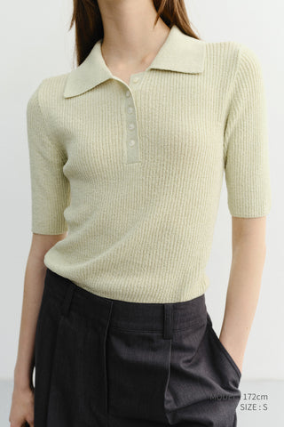 BUTTONED SLIM POLO KNIT MINT